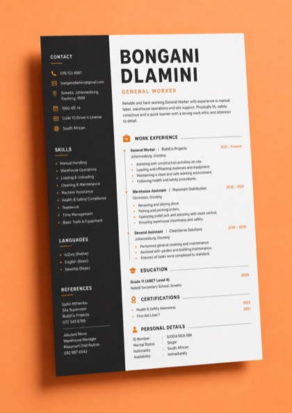 General worker CV template preview